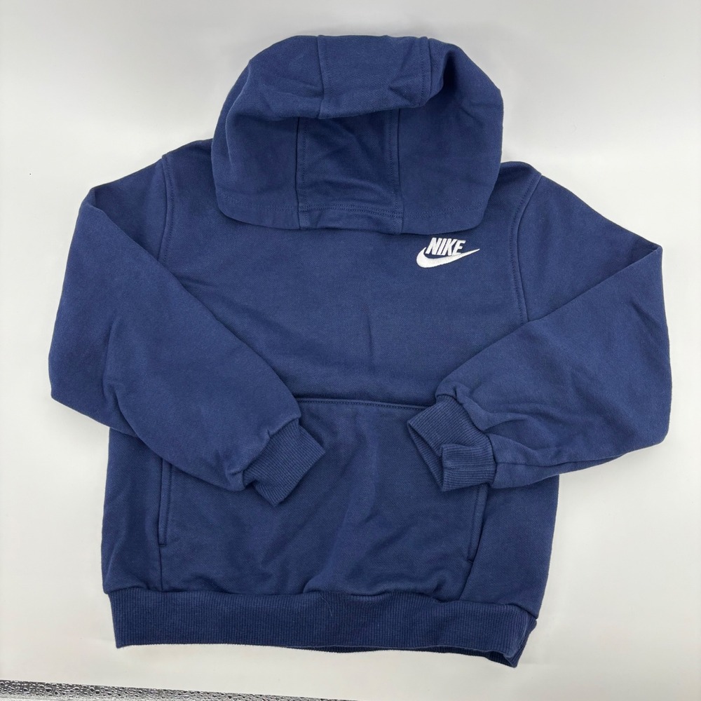 Nike Boys Navy Blue Embroidered Futura Logo Fleece Pullover Hoodie Size 7 L 6-7Y